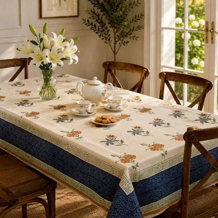Floral Pattern Handmade Canvas Cotton Table Cover